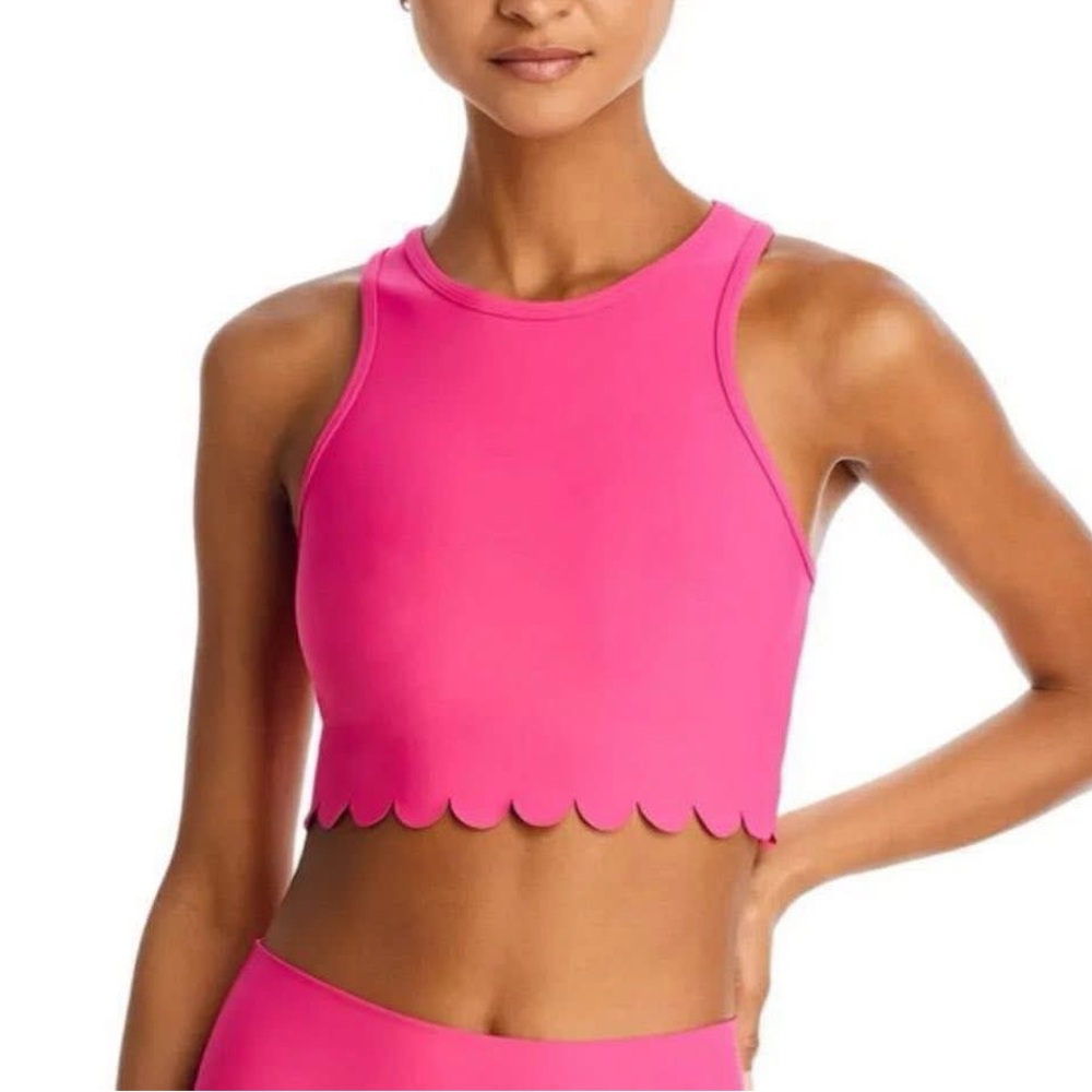 Aqua Pink Scalloped Crop Top